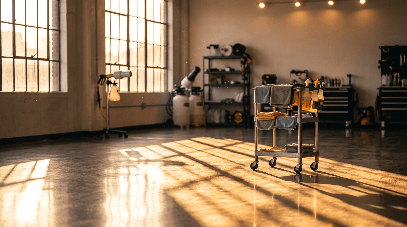 Organized detailing workspace with tools