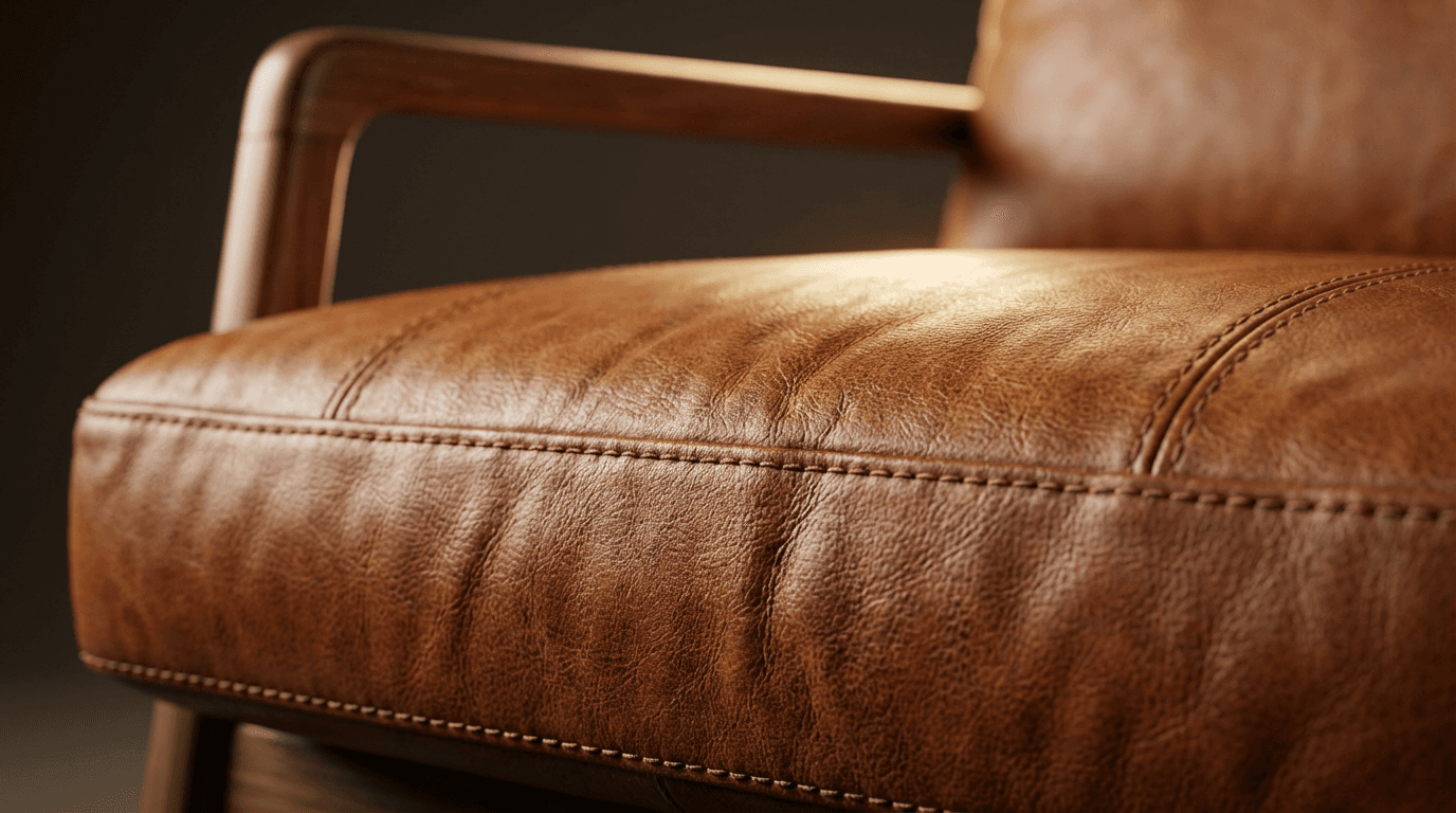 Hand gliding over conditioned leather car upholstery, highlighting texture and sheen.