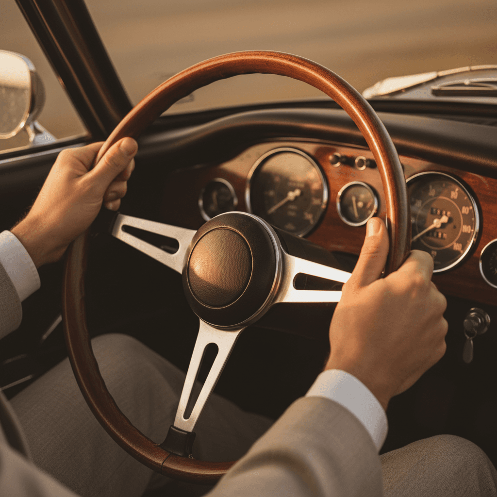 Pristine leather steering wheel and dashboard of a car after a professional interior detailing session